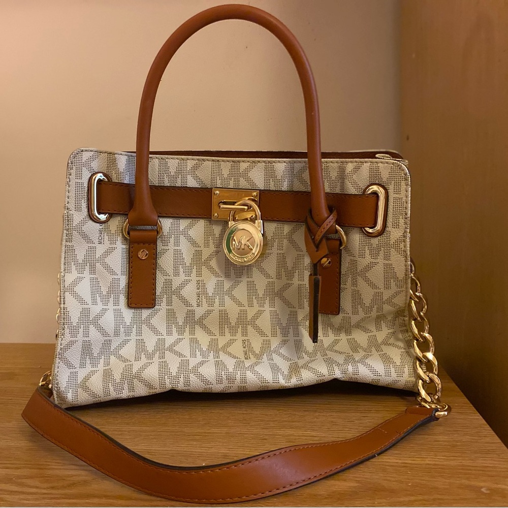 Michael Kors Hamilton Padlock Logo Leather Bag